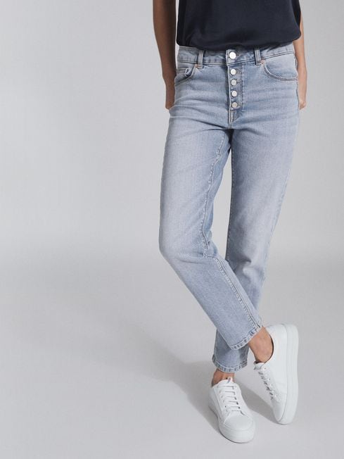 Reiss Pale Blue Bailey Mid Rise Slim Cropped Jeans