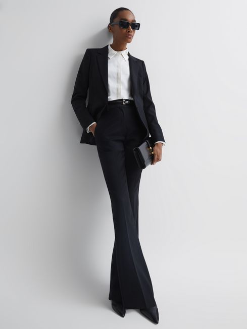 Reiss Black Haisley Petite Tailored Flare Trousers