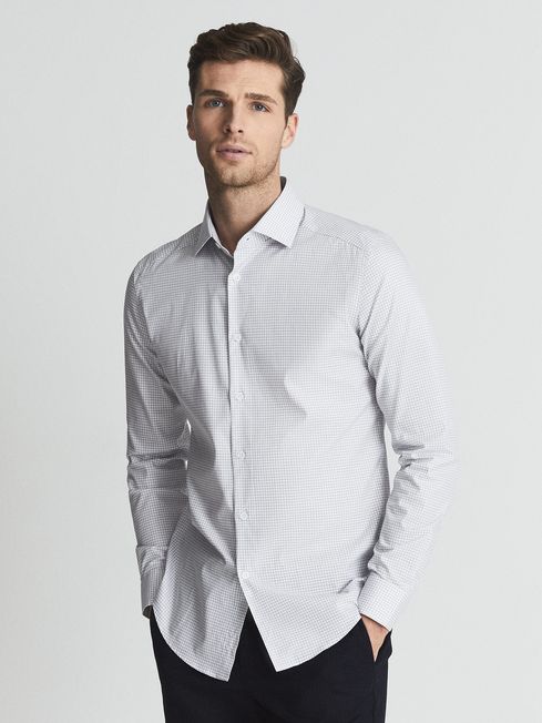 Reiss Grey/White Canary Slim Fit Checked Shirt