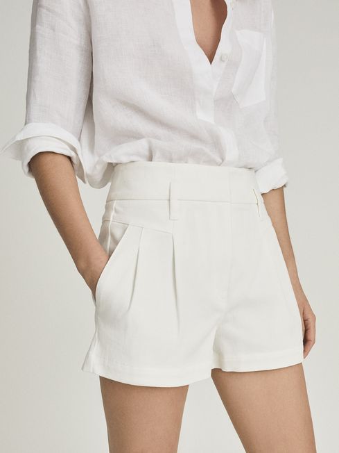 Reiss White April Pleat Front Tailored Shorts