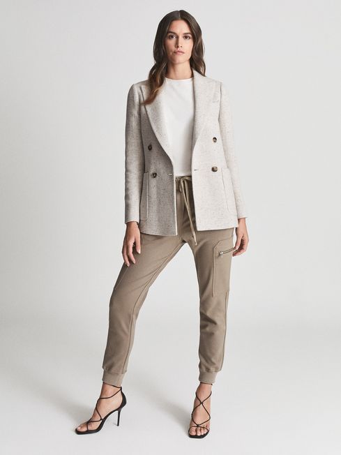 Reiss Oatmeal Drew Textured Double Breasted Blazer
