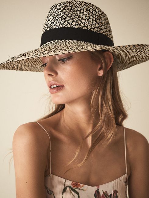 Reiss Neutral Jessica Star Weave Panama Hat