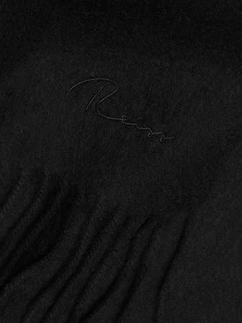 Reiss Black Picton Oversized Cashmere Blend Fringed Scarf