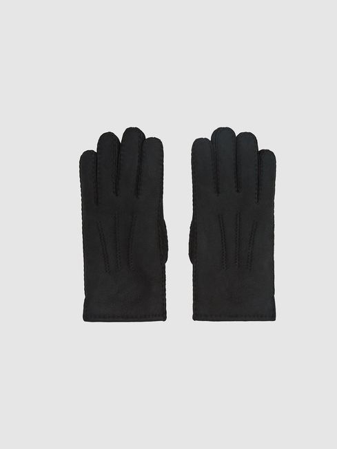 Reiss Black Aragon Shearling Gloves