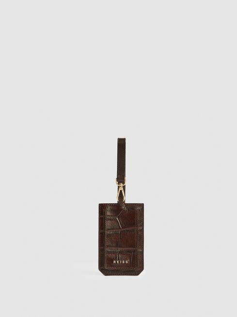 Reiss Chocolate Longford Leather Luggage Tag