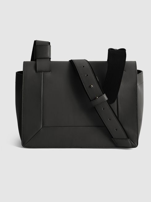Reiss Black Alma Leather Sporty Cross-Body Bag