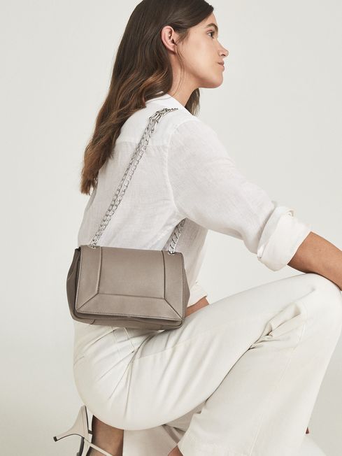 Reiss Taupe Alma Leather Cross-Body Bag