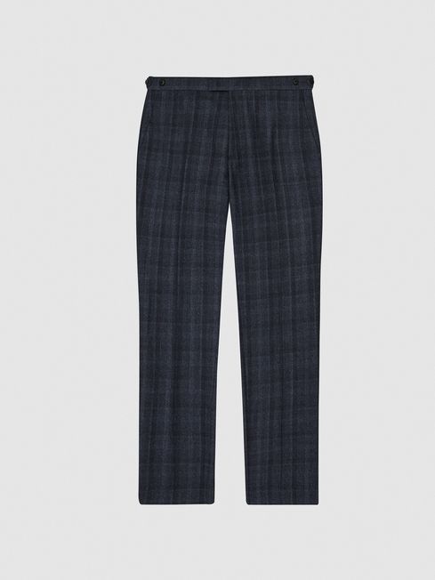 Reiss Navy Oxsted Wool Slim Fit Checked Trousers