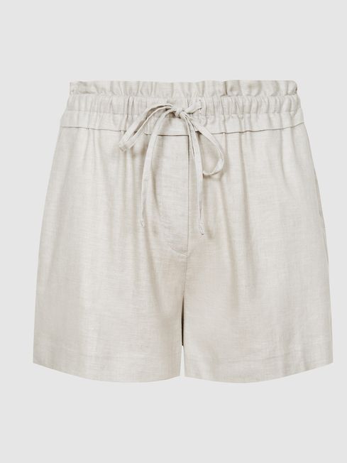 Reiss Grey Lacey Linen Blend Drawcord Shorts