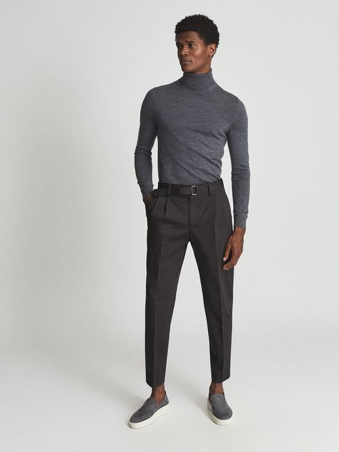 Reiss Slate Liquid Pleat Front Tapered Trousers