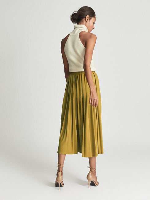 Reiss Yellow Ariella Fine Jersey Pleated Midi Skirt