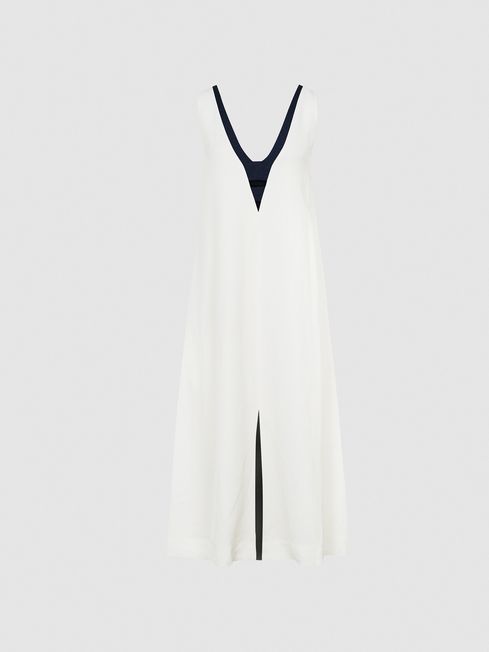 Reiss Navy/White Valetta Colour Block Midi Dress