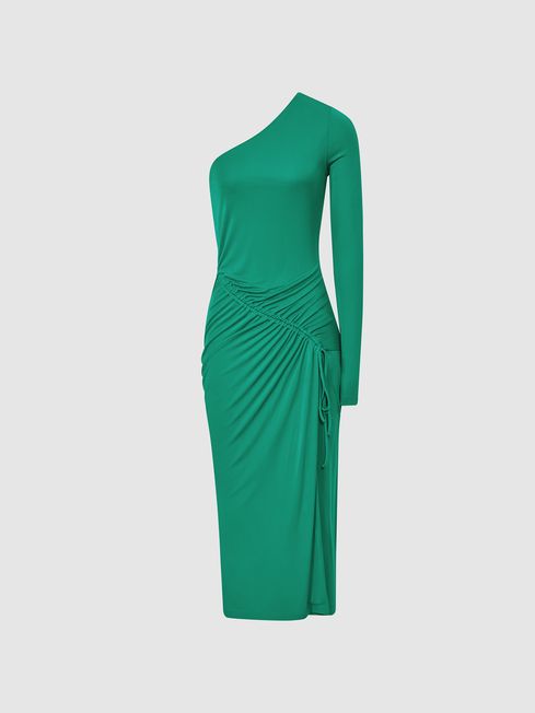 Reiss Green Tabby Viscose One Shoulder Dress