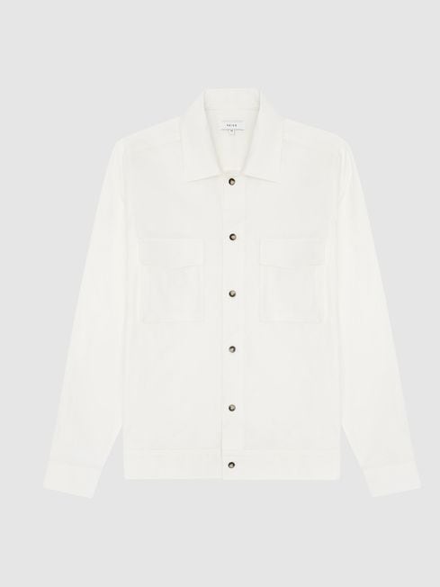 Reiss White Kimchi Cotton Linen Blend Overshirt