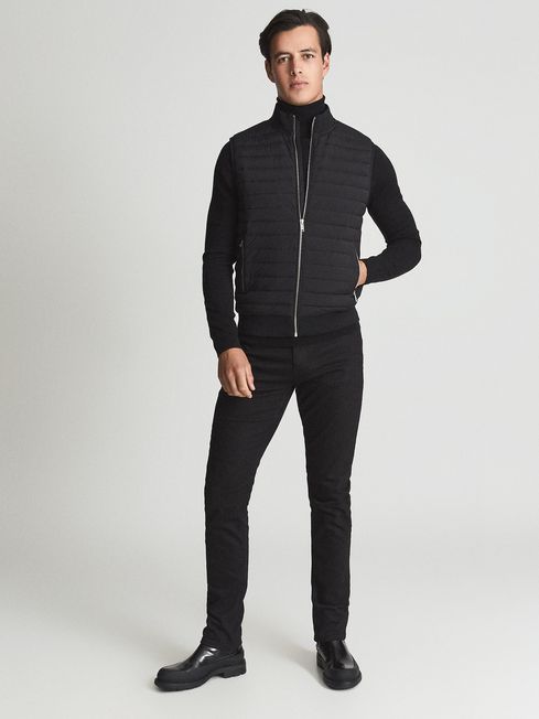 Reiss Black Pluto Hybrid Quilted Gilet