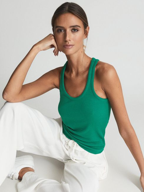 Reiss Bright Green Rose Ribbed Tank Top