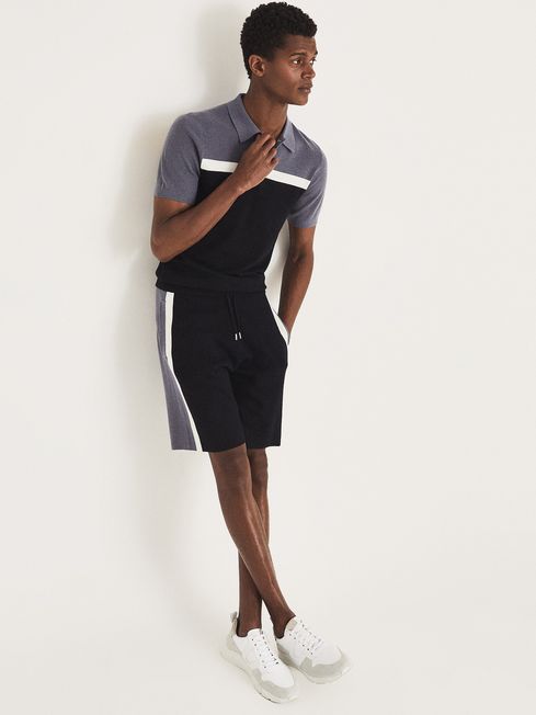 Reiss Navy Flick Jersey Shorts With Panel Detailing