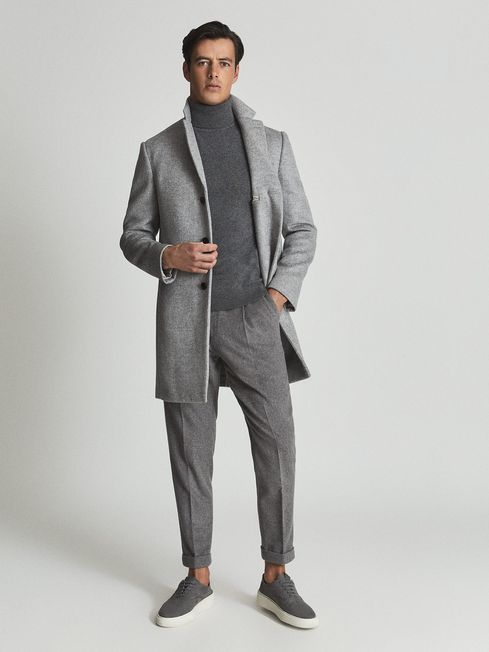 Reiss Soft Grey Gable Wool Blend Epsom Overcoat