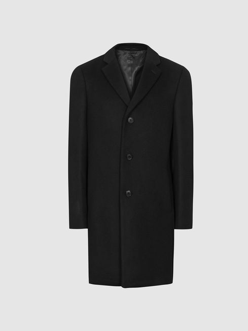 Reiss Black Gable Wool-blend Epsom Overcoat