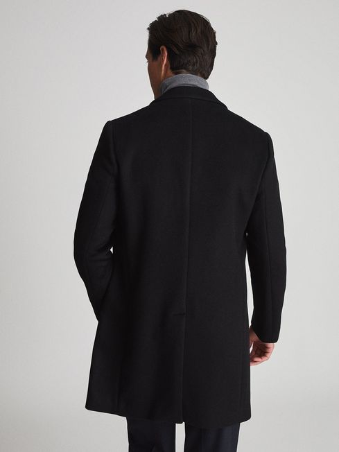 Reiss Black Gable Wool-blend Epsom Overcoat