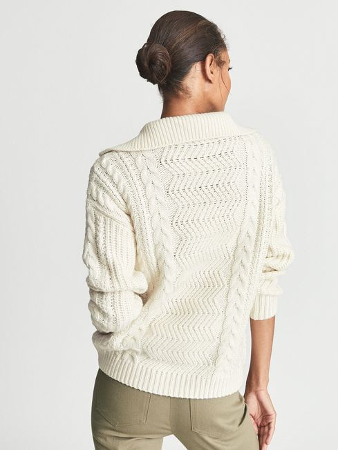 Reiss Cream Alexis Cable Knit Zip Neck Jumper