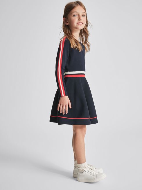 Reiss Navy Cici Junior Colour Block Knitted Dress