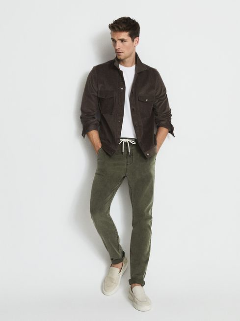 Reiss Khaki Fraser Paige Brushed Twill Trousers