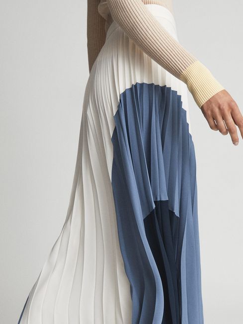 Reiss Blue Murphy Regular Pleated Midi Skirt