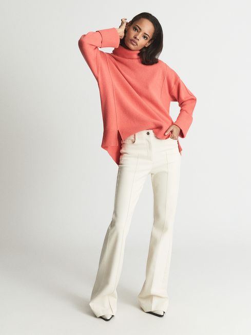 Reiss Coral Selina Knitted Cashmere Blend Roll Neck Jumper