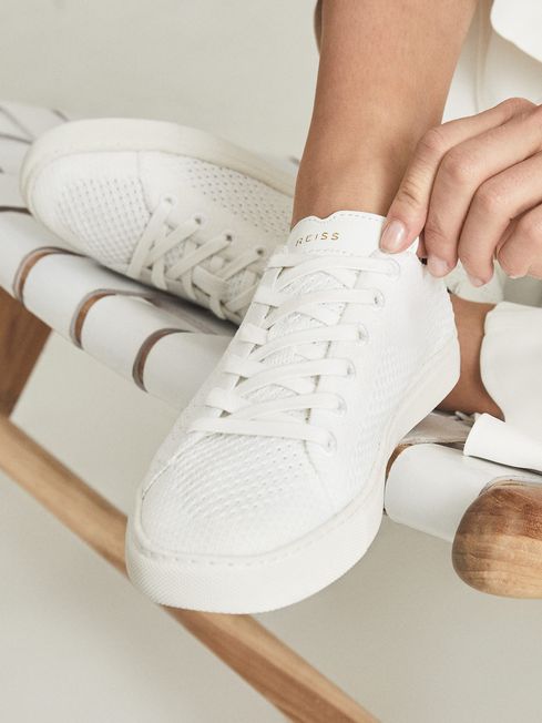 Reiss White Brackley Knitted Trainers