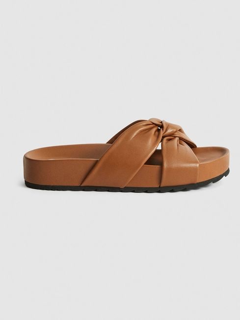 Reiss Tan Phoebe Leather Twist Front Sandals