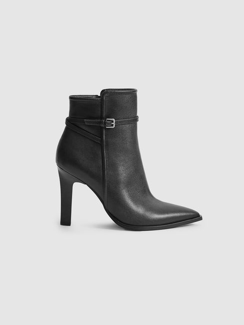 Reiss Ada Leather Point Toe Ankle Boots