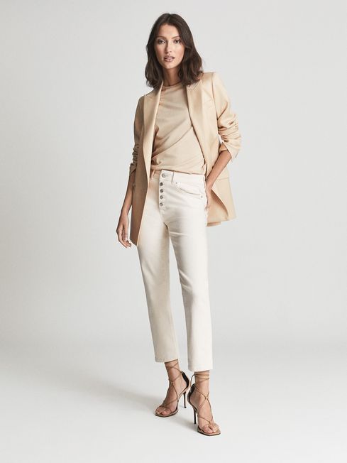 Reiss Off White Bailey Mid Rise Slim Cropped Jeans