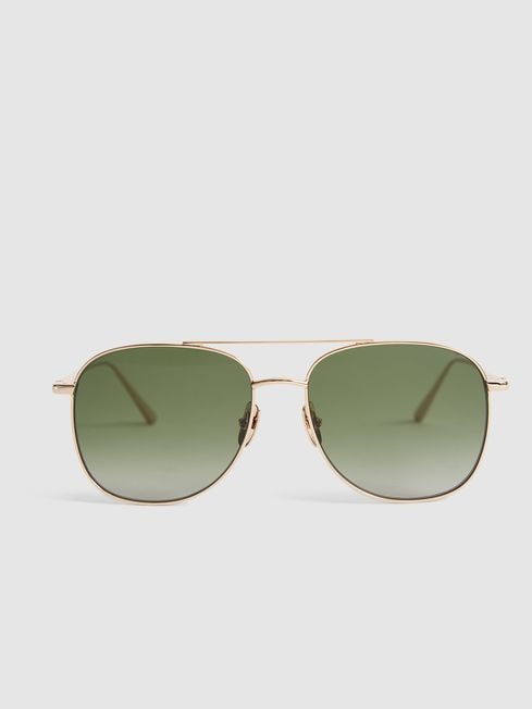 Reiss Green Pilot Steel Aviator Sunglasses