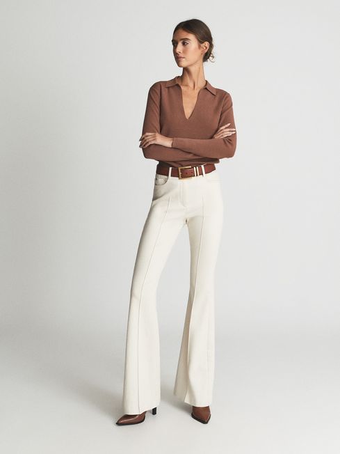 Reiss Cream Florence High Rise Flared Trousers