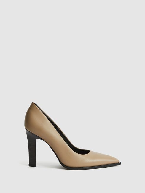 Reiss Taupe Ada Court Leather Court Shoes