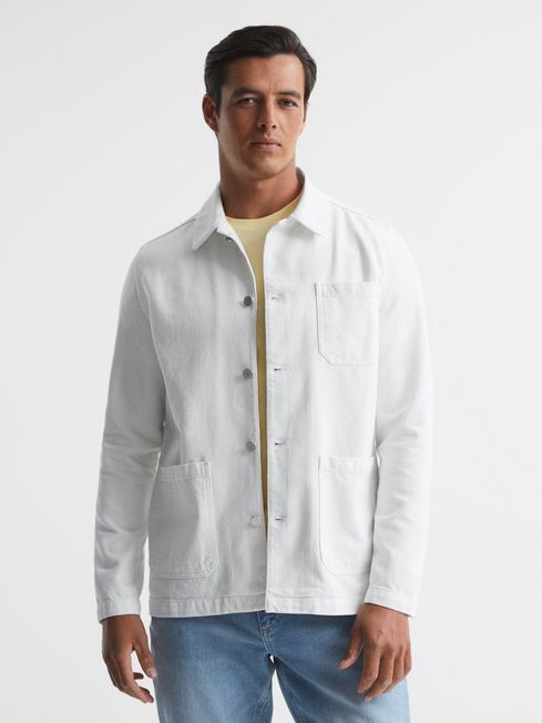 Reiss White Distant Cotton Twill Worker Jacket