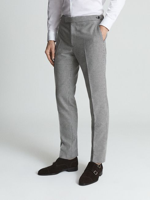 Reiss Grey/Brown Freedom Puppytooth Wool Blend Trousers