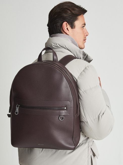 Reiss Bordeaux Ethan Leather Backpack