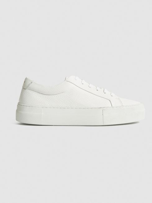 Reiss White Luca Platform Tumbled Leather Sneakers