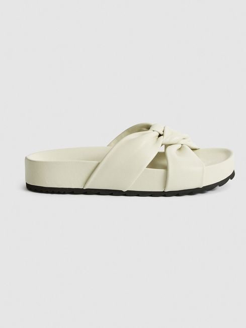 Reiss Off White Phoebe Leather Twist Front Sandals