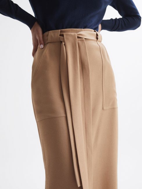 Reiss Camel Dani Button-Up Slip Skirt
