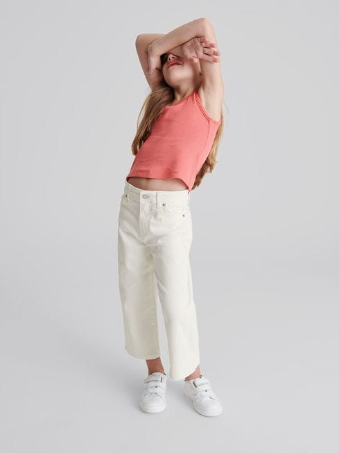 Reiss White Adele Junior Cropped Wide Leg Jeans