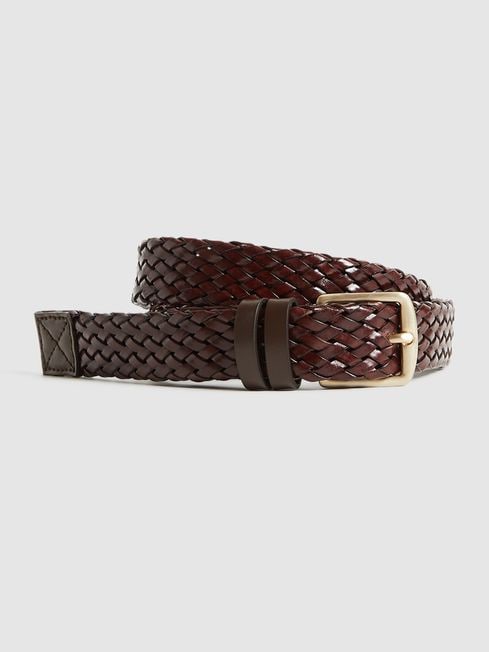 Reiss Brown Addison Woven Leather Belt