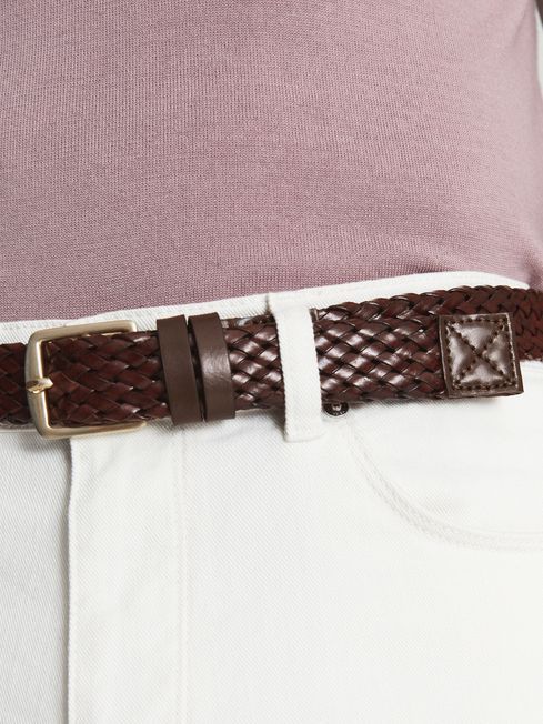 Reiss Brown Addison Woven Leather Belt