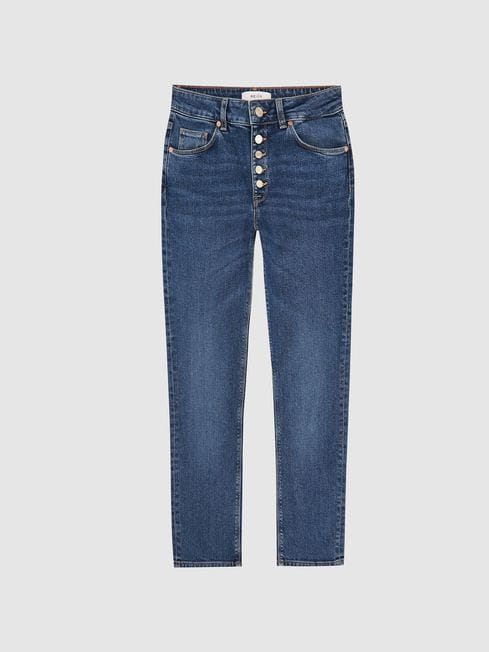 Reiss Mid Blue Bailey Regular Mid Rise Slim Cropped Jeans