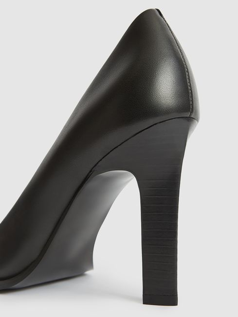 Reiss Black Ada Court Leather Court Shoes