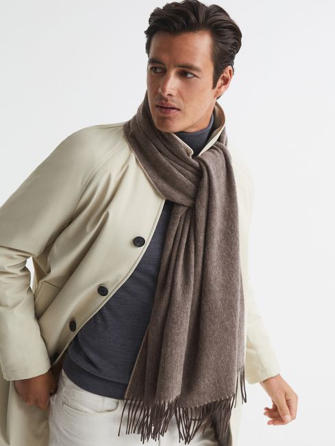 Reiss Taupe Picton Cashmere Blend Scarf