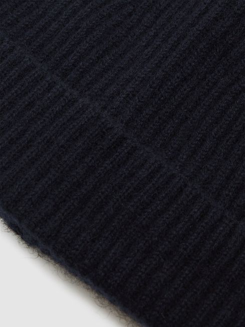 Reiss Navy Clyde Ribbed Cashmere Beanie Hat