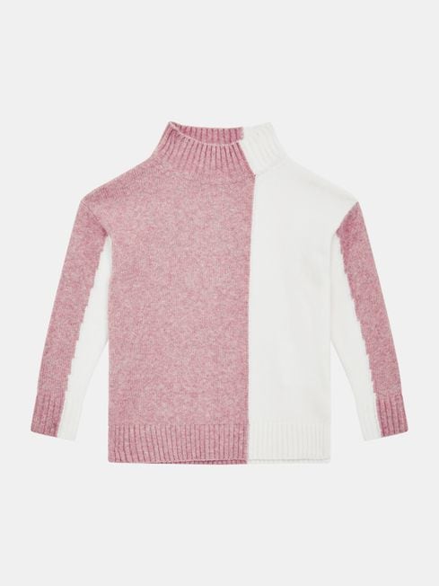 Reiss Pink/White Gaia Junior Colour Block Wool Blend Jumper